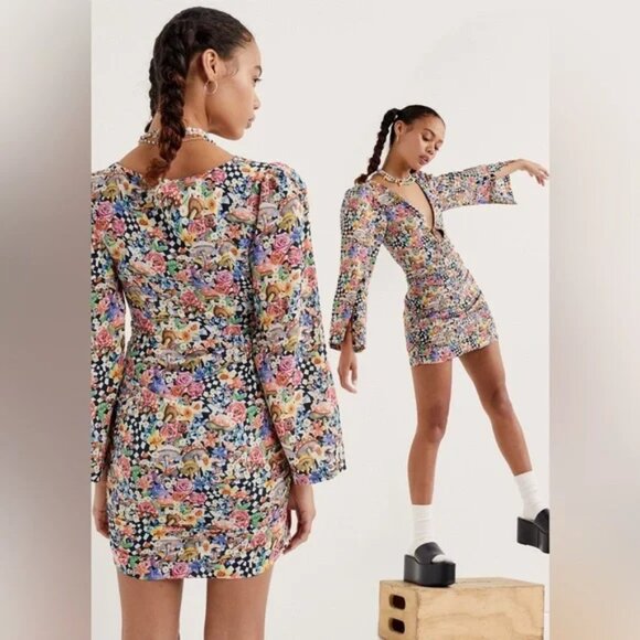 For Love & Lemons June Mushroom Floral Mini Dress Size Medium